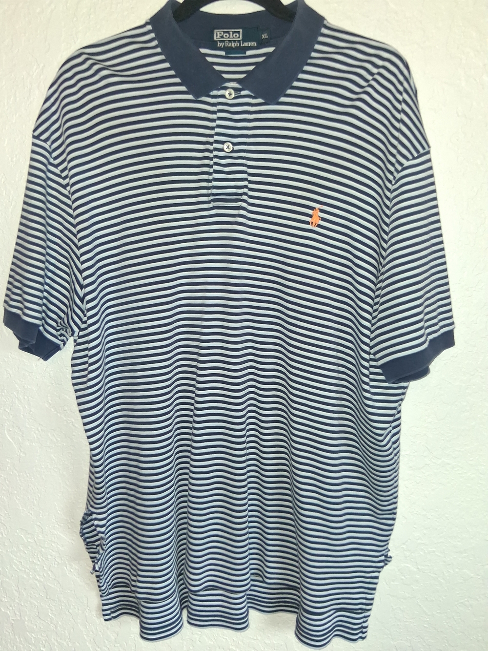 Vintage Y2K Polo Ralph Lauren Polo Shirt XL Blue Striped Pony Logo Flawed Vents